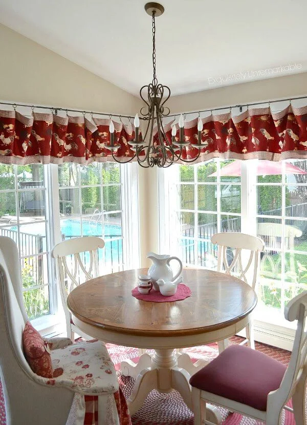 Rustic Kitchen Chandelier hanging in a breakfast nook.