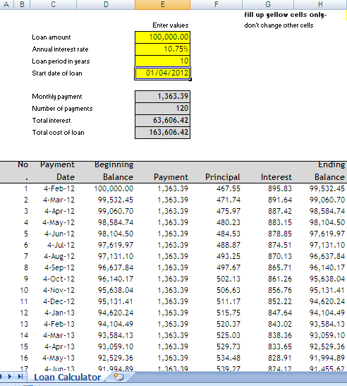 Simple Excel base Loan Calculator - 3 / 100