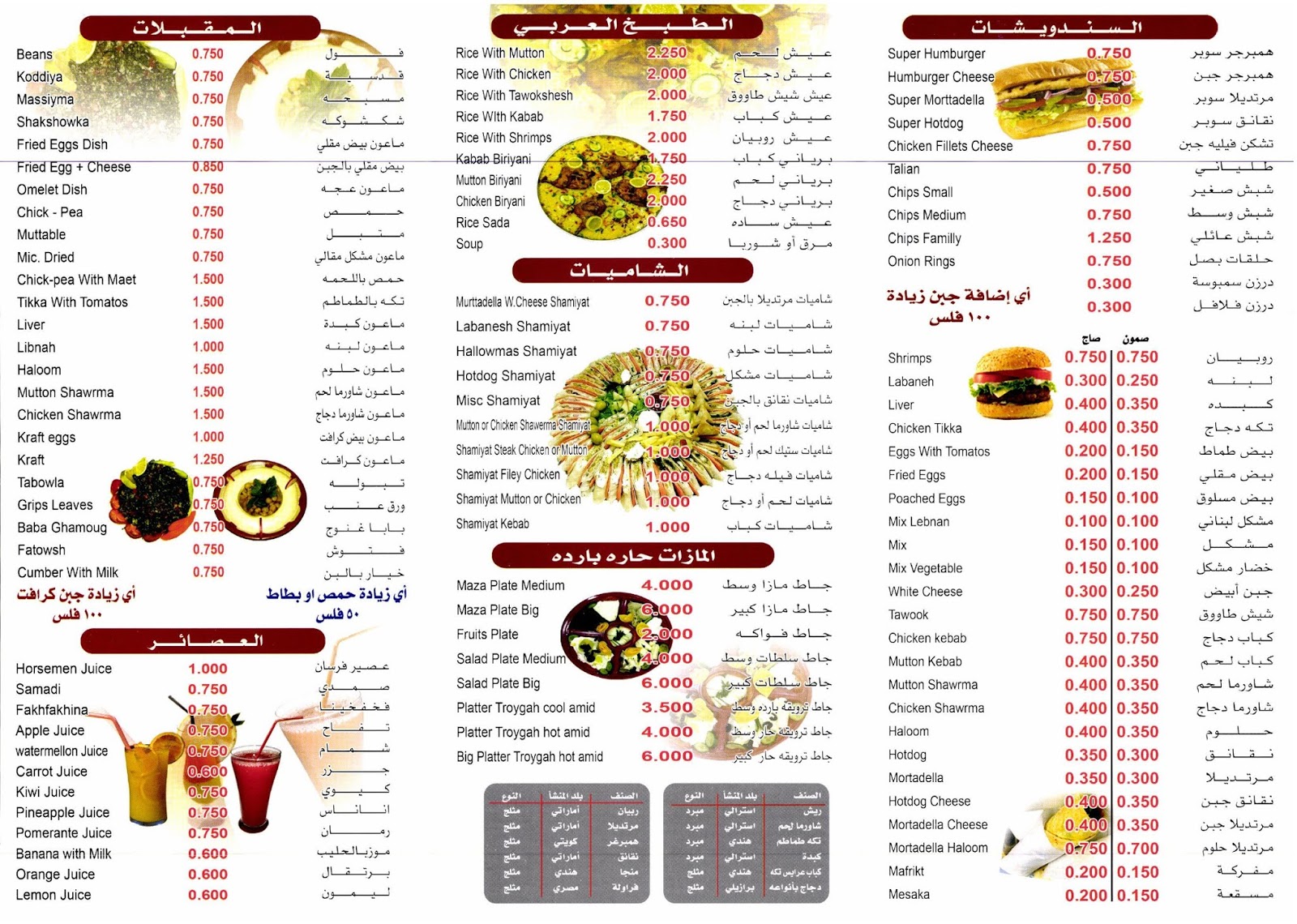 Fursan Al Jazeera Restaurant Ahmadi Kuwait Food Menu / Phone Number