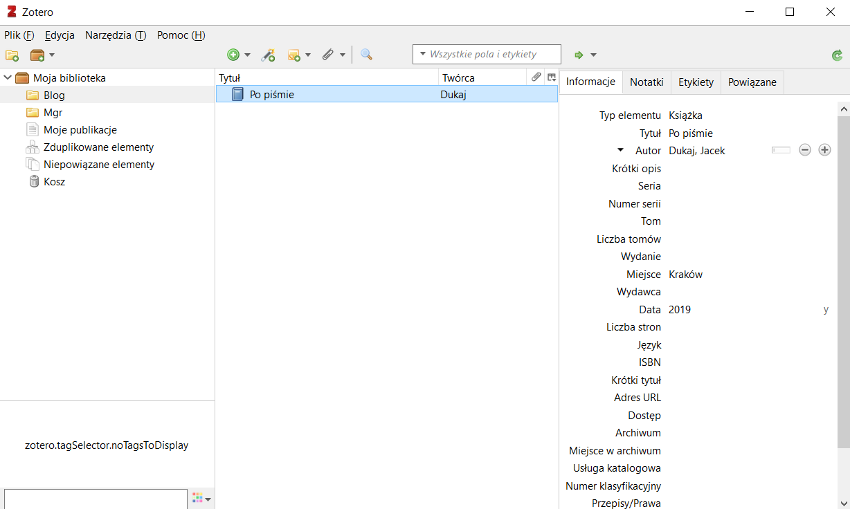 Zotero - przypadki użycia [dodawanie elementu, utworzenie cytatu i bibliografii]