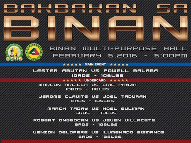 Bakbakan sa Binan Boxing on Feb 6