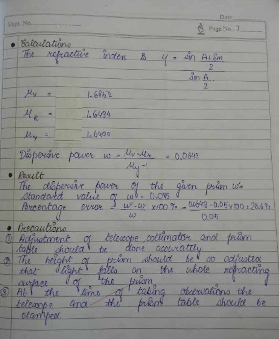 Dispersive power of prism using spectrometer.