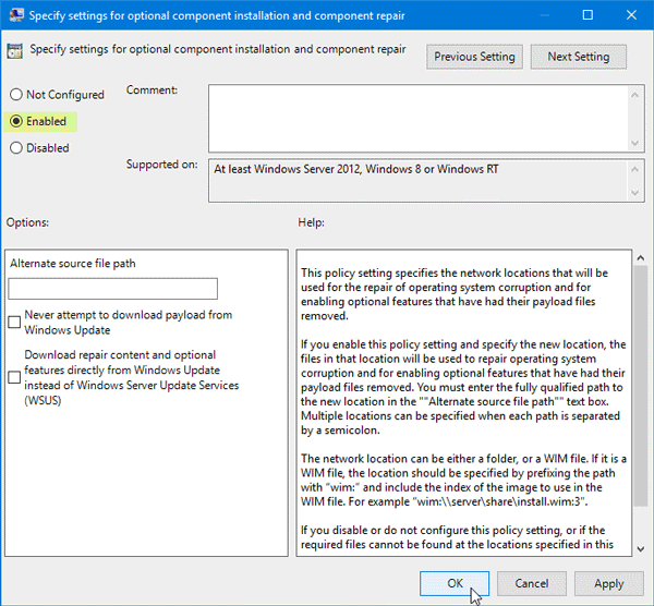 Windows non è stato in grado di completare le modifiche richieste, codice di errore 0x800F081F