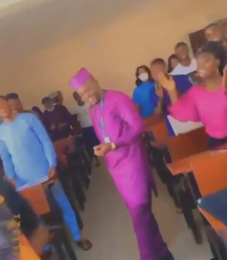 Students of Federal University of Agriculture, Abeokuta sing as they wish their lecturer a happy birthday (Video)