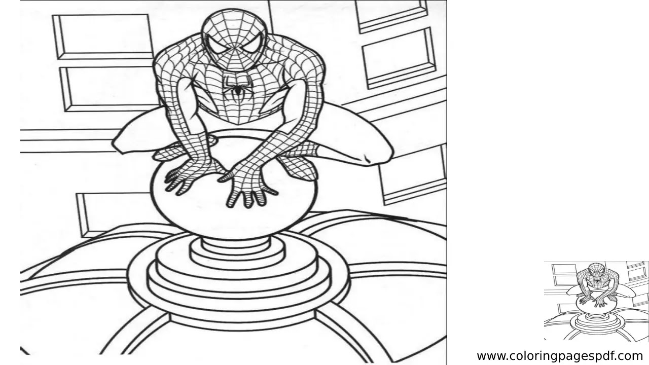 Coloring Page Of Spider Man Crouching In A Ball