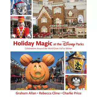 Book cover showing Disney Parks Holiday decorations including a Mickey Pumpkin and Christmas trees