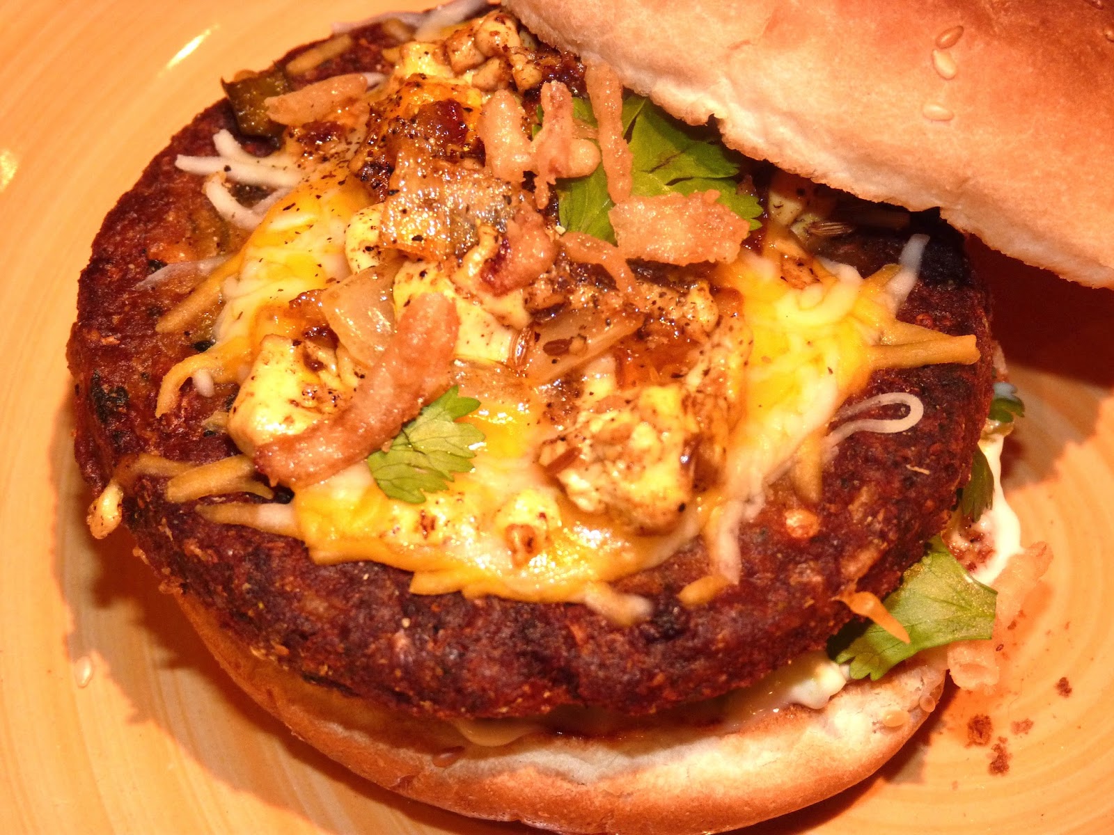 Vegan Extra Crunchy Cheesy Burger With Fresh Cilantro