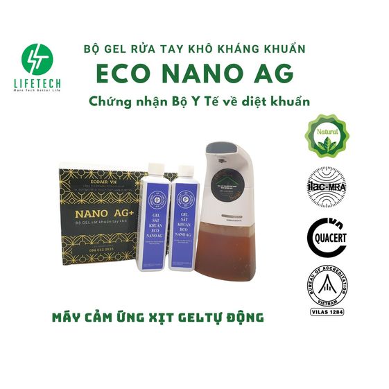 GEL SÁT KHUẨN TAY KHÔ NANO BẠC KÈM MÁY XỊT GEL CẢM ỨNG TỰ ĐỘNG – ECOAIRVN