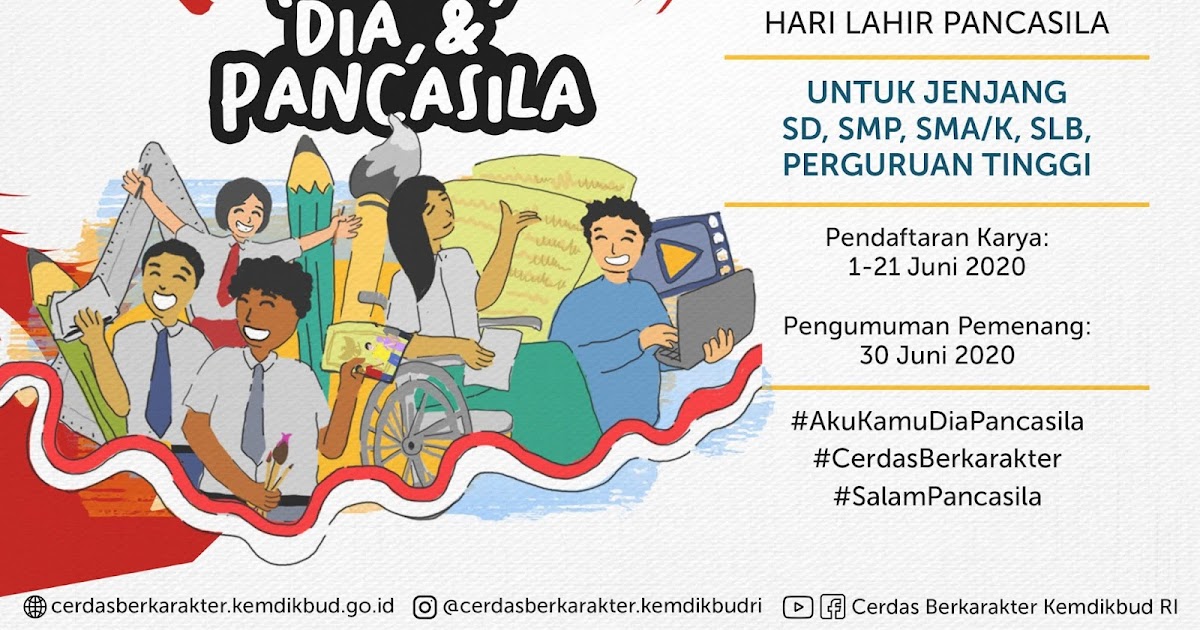 Kemendikbud Pendaftaran Lomba Hari Lahir Pancasila 1 21 Juni 2020 Untuk Jenjang Sd Smp Sma Smk Slb Dan Perguruan Tinggi Berhadiah Laptop Notebook Tablet Smartphone