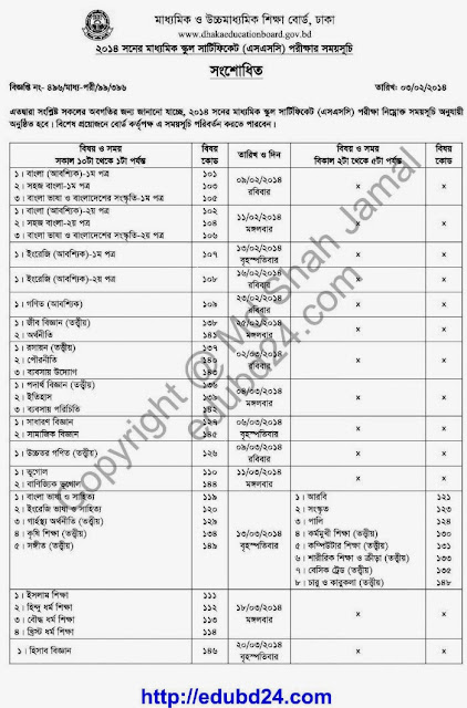 SSC, Dakhil and Vocational Routine 2014