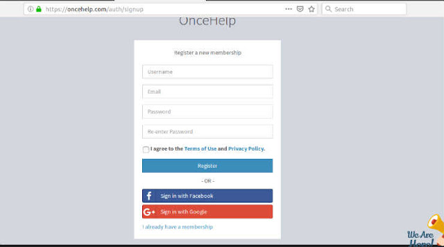 oncehelp sign up form