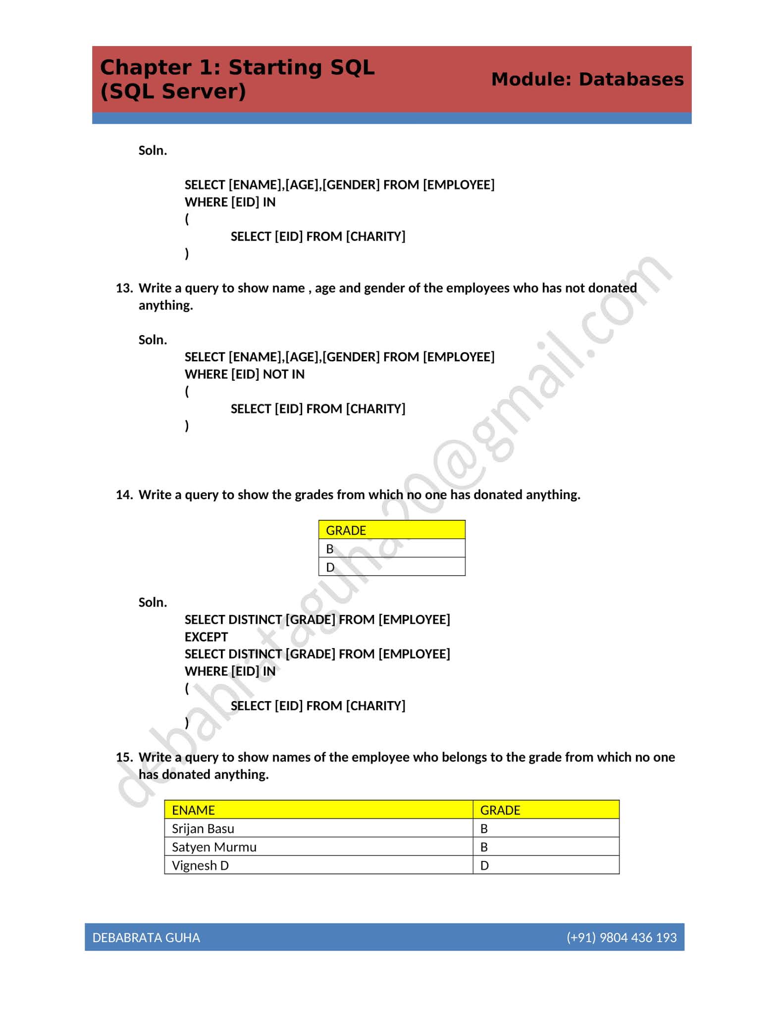 MS SQL SERVER SOLUTION (Chapter 2 ) Combining Result set