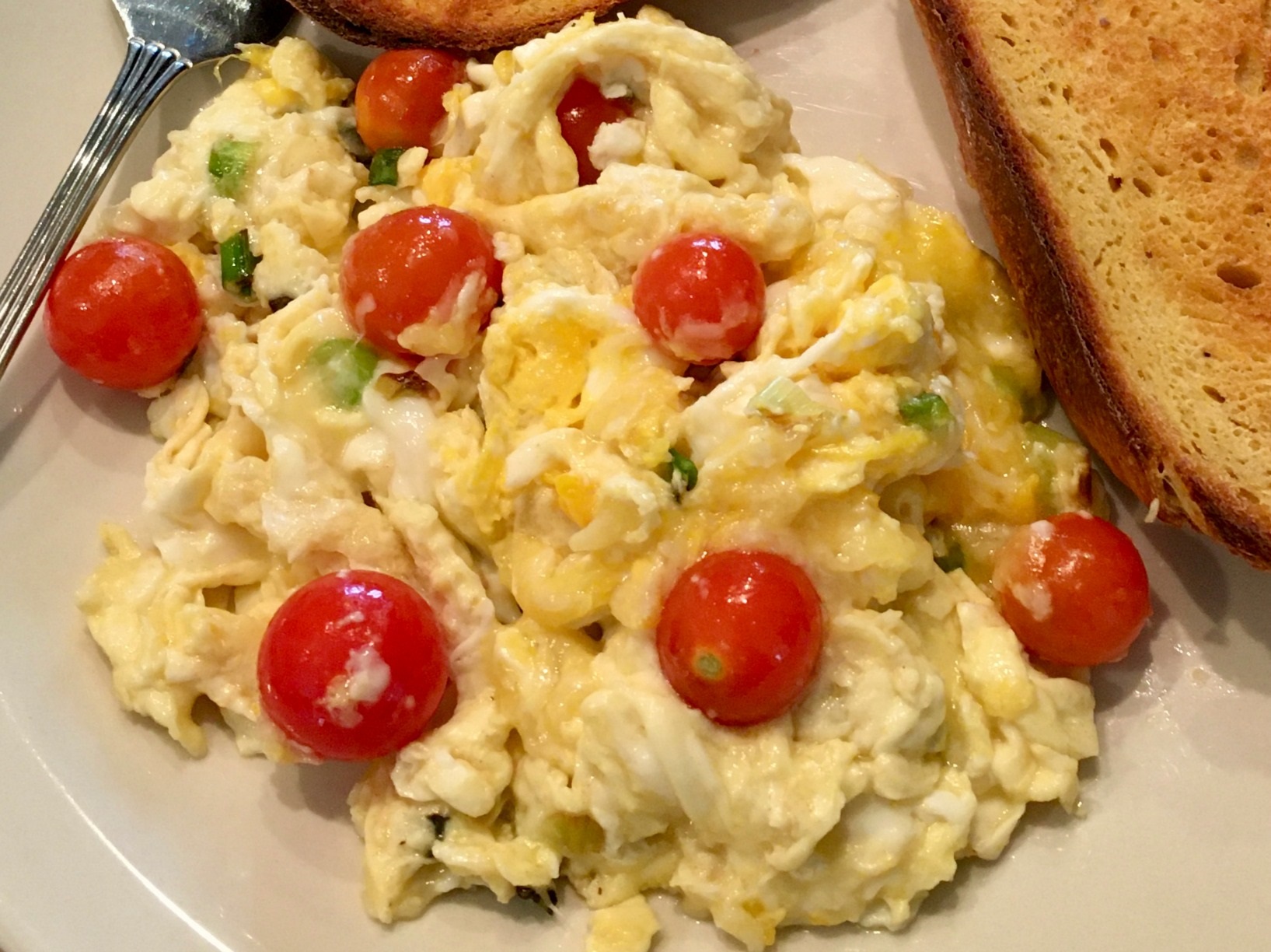 Cooking without a Net Scrambled Eggs with Pecorino Romano and Tomatoes