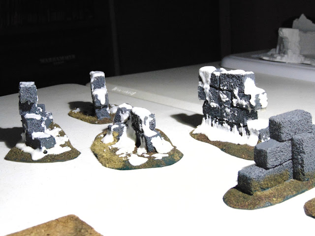 Frostgrave Low Ruins & Walls Snow application, first pass.