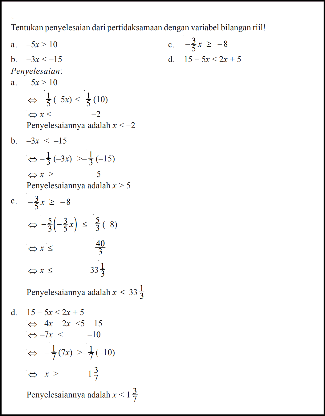 Contoh Soal Pertidaksamaan Linier Satu Variabel (PtLSV Contoh Soal Pertidaksamaan Linier Satu Variabel (PtLSV