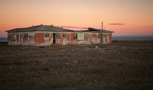 Sunset over the ghost town of Puerto Percy, Tierra del Fuego, Chile