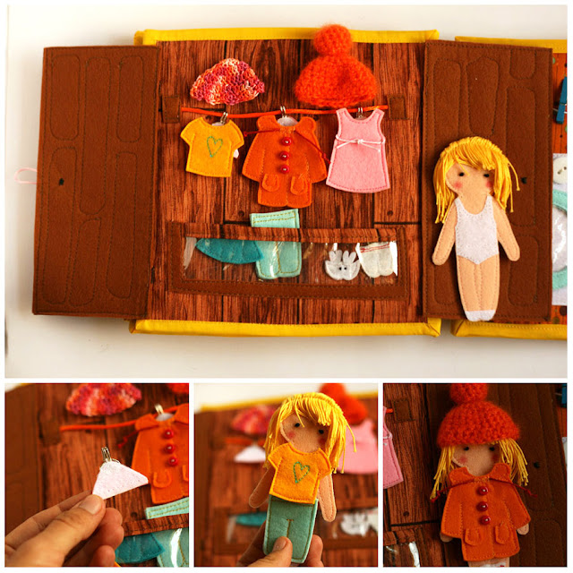 Travel dollhouse busy book with felt paper doll