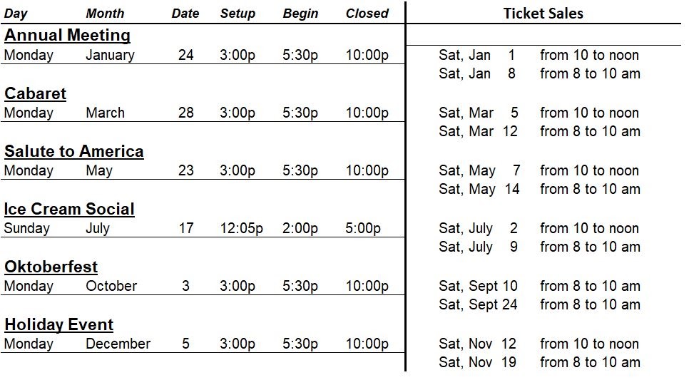 Upstate New York Club: 2022 Schedule of Events