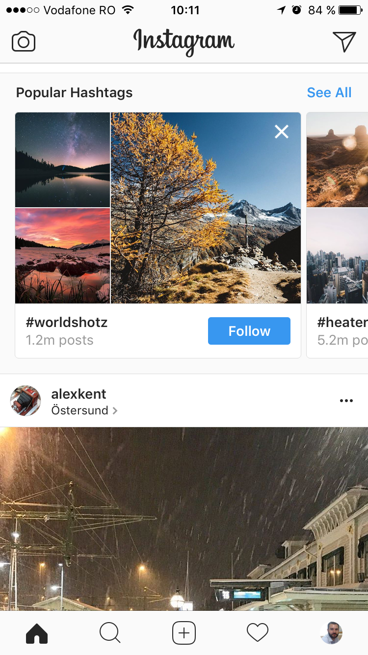 Suggestions for Popular Hashtags in Instagram feed