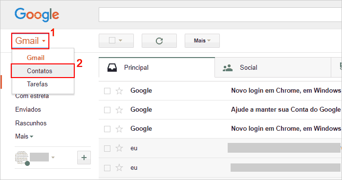 Acessando os contatos no Gmail para visualizar Outros contatos