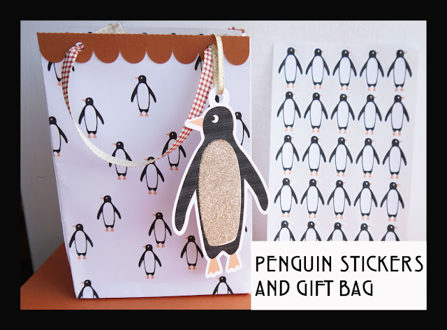 Penguin stickers and gift bag by Hilary Milne for Silhouette UK