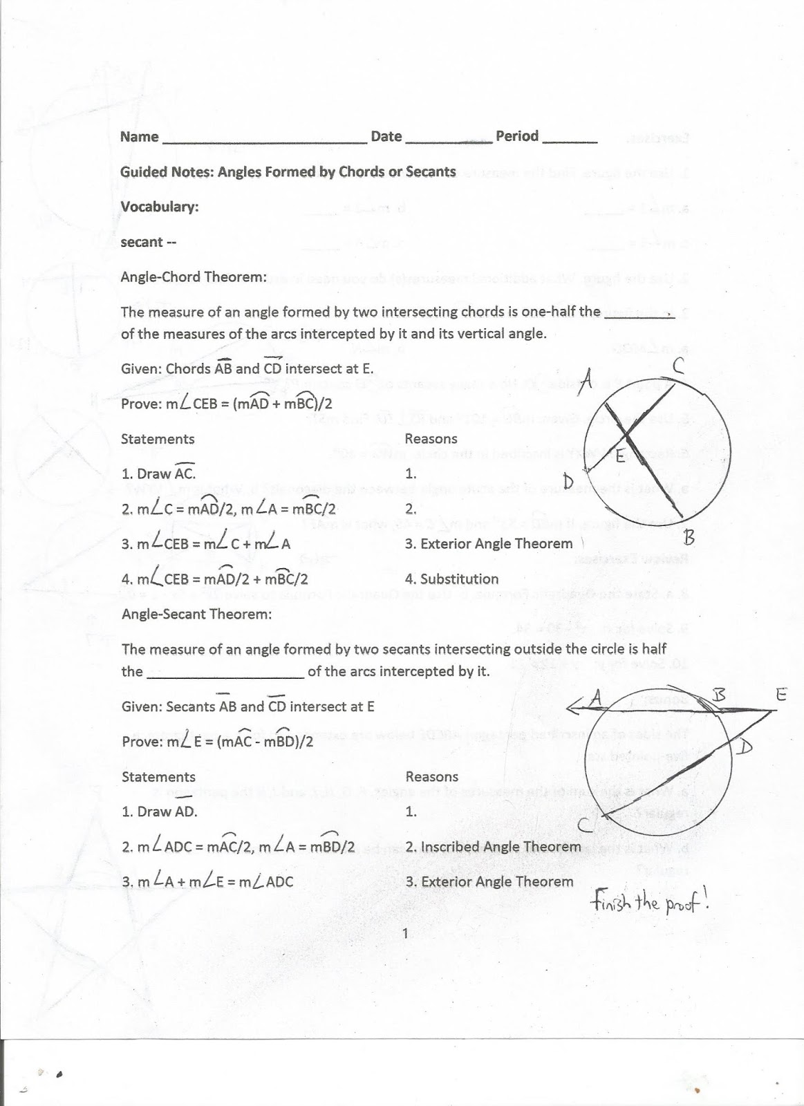 Geometry, Common Core Style: Lesson 15-5: Angles Formed by Chords or