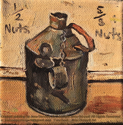 Plein air still life painting of old oil cans in Large Erecting Shop, Eveleigh Railway Workshops by industrial heritage artist Jane Bennett