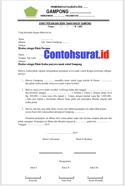 Contoh Surat Perjanjian Sewa Tanah Wakaf Contoh Surat