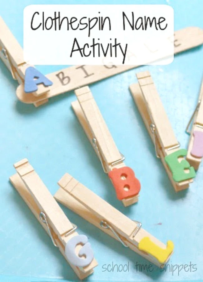 preschool name activity using clothespins