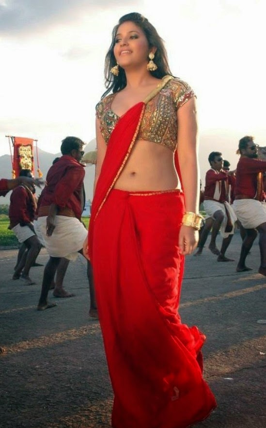 Hot Navel Show Photos Of Anjali In Red Saree