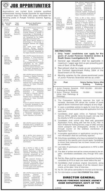 New Govt Job in PFSA (Punjab Forensic Science Agency) || in Lahore, Punjab, Pakistan 2021