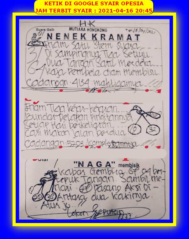 Syair Hk 16 April 2021 Kode Syair Sgp Syair Hk Syair Sydney 2021