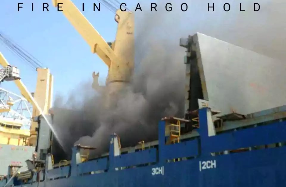 Action to be taken in case fire in a Cargo hold in Port