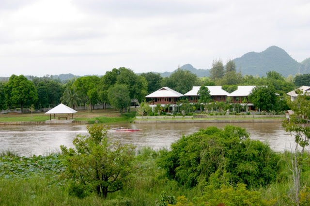 River Kwai view from the veranda lounge.  There was long tail power boats travelling along the river,