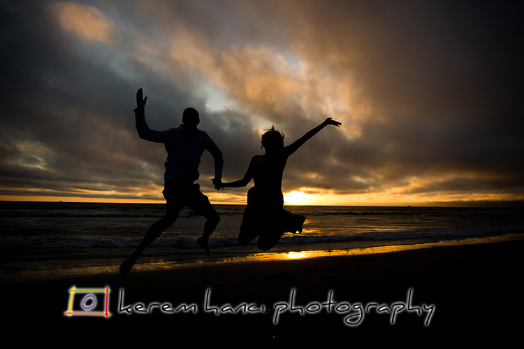 Fun couple's Contre-Jour Engagement Shoot at Sunset on Venice Beach