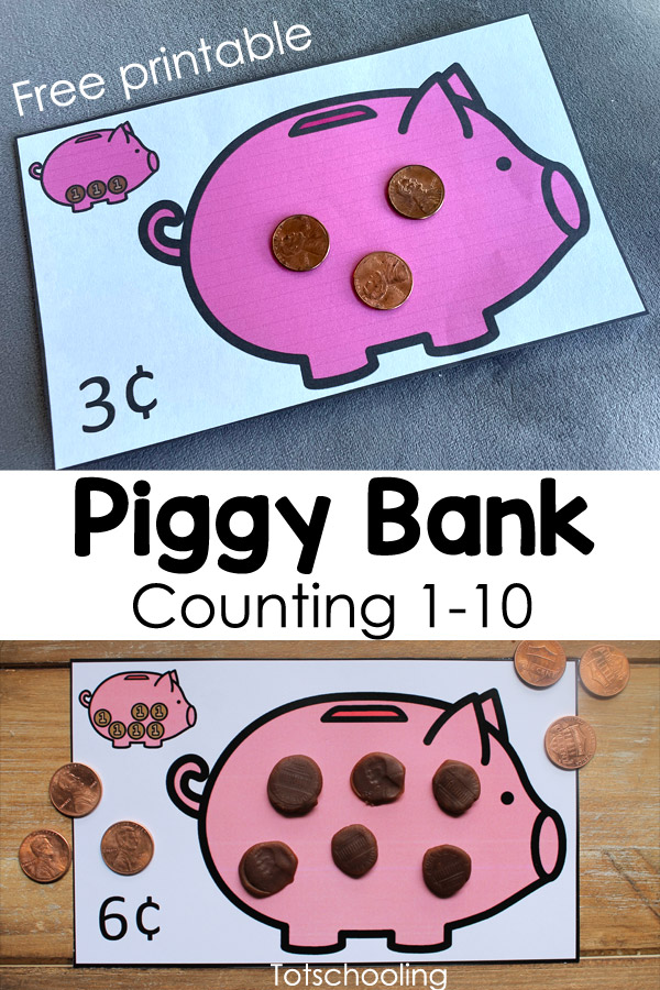 Piggy Bank Counting Cards 110 Totschooling Toddler, Preschool