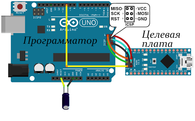 Arduino as ISP схема подключения Nano