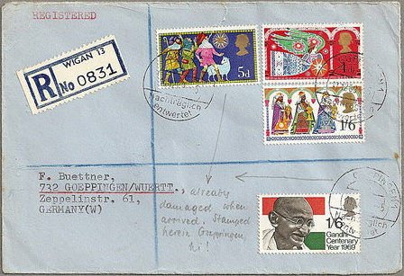 stamps christmas wigan gandhi club registered registration reverse label seller
