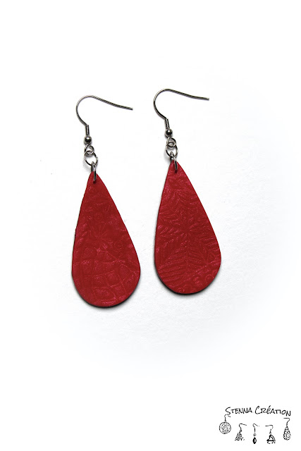 Boucles oreilles pâte polymère Sutton Slice Mica Shift noir rouge Stenna Création Fimo