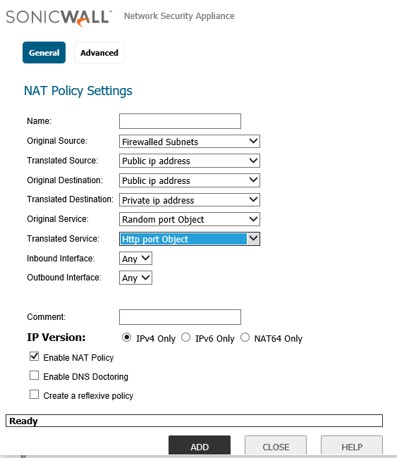 Sonicwall port forwarding rule