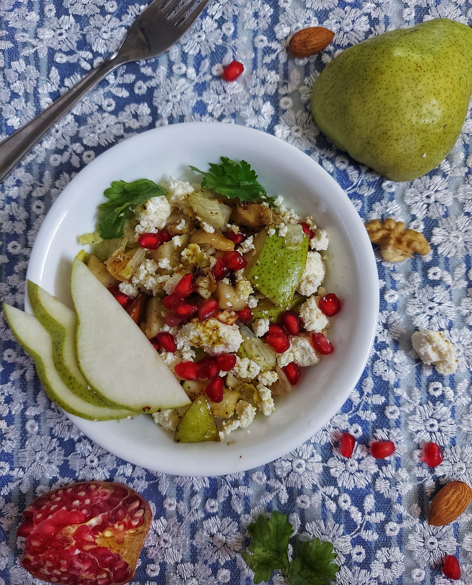 Everyday Cooking Easy Pear salad with Feta Cheese and walnuts