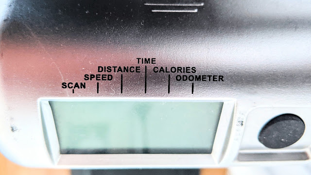 A close up of the computer display showing scan, speed, distance, time, calories and odometer. PROGEAR 190 Manual Treadmill