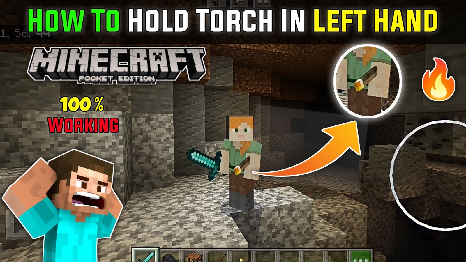How To Hold Torch In Left Hand (Off Hand) Minecraft PE 1.17 Smart