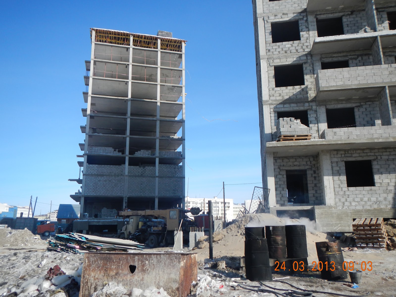 Life of countryside's girl from Yakutia Yakutsk. Houses on permafrost...