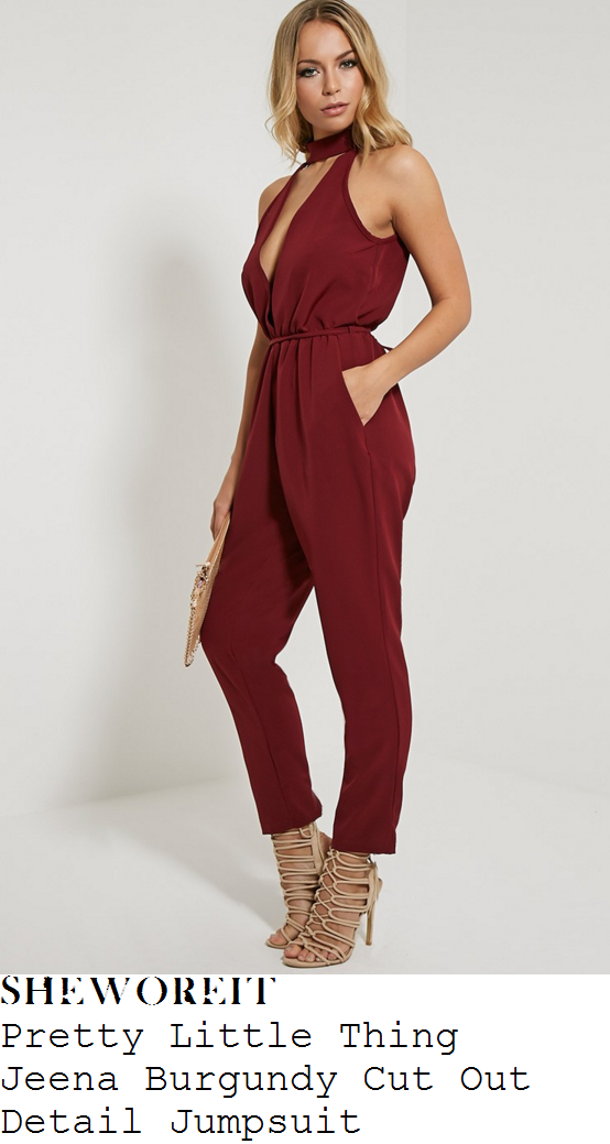 vicky-pattison-pretty-little-thing-jeena-burgundy-wine-cut-out-detail-plunge-front-jumpsuit