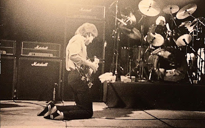 Bruce Foxton on his knees on stage in Detroit March 1980.