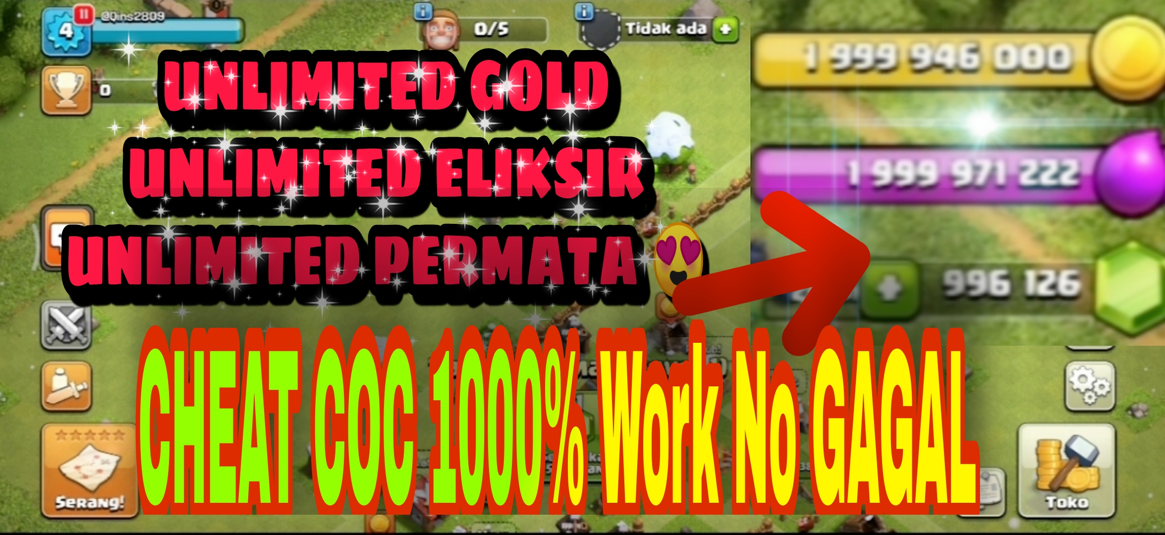CARA CHEAT COC UNLIMITED GOLD ELIKSIR DAN GEMS