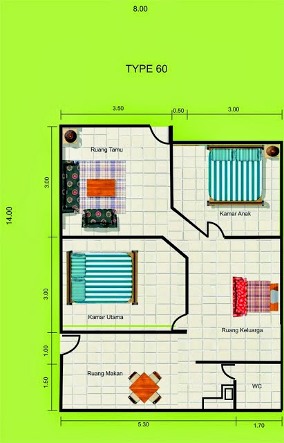 Denah Rumah Minimalis Type 60