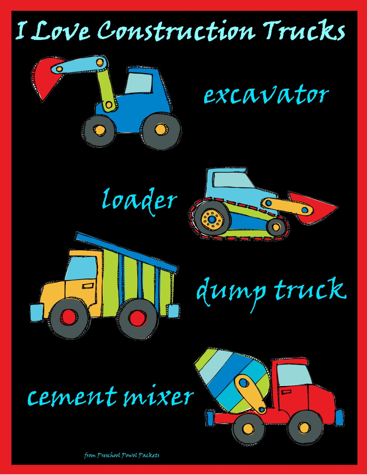 Construction Truck Names!! Preschool Powol Packets