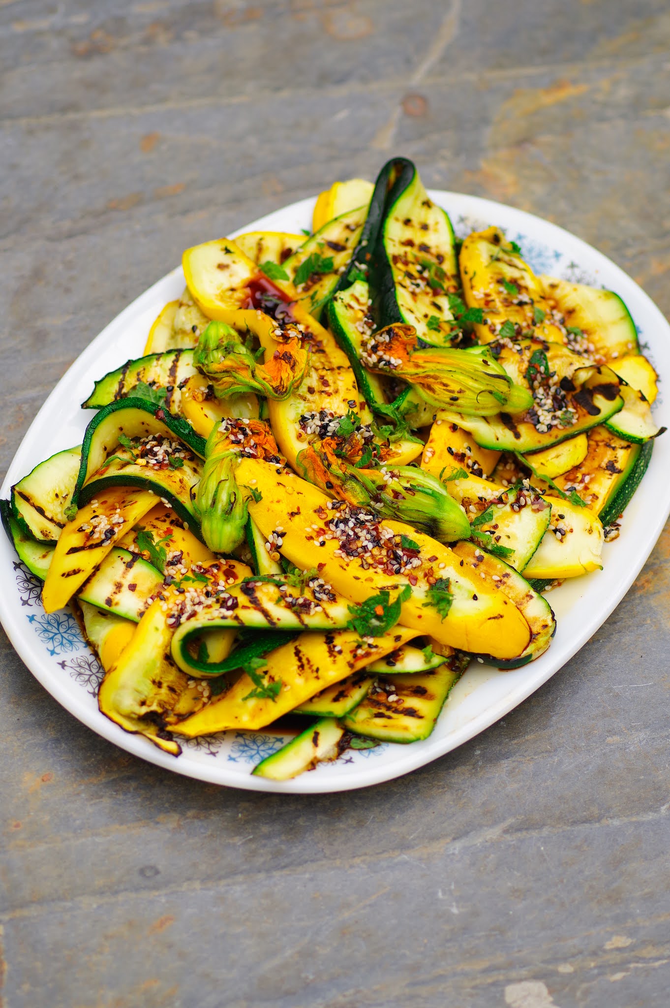 Grilled Courgettes & Chili Sesame Dressing Euphoric Vegan